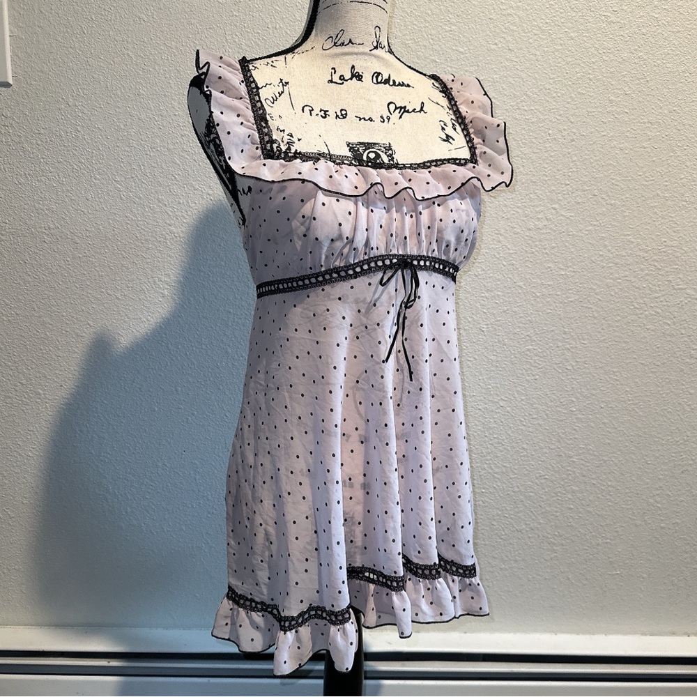 Coquette Sheer Polka Dot Ruffle Top w Lace Detailing